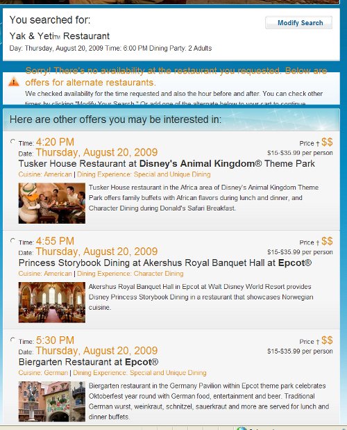 What You See When The Requested Reservation is NOT Available