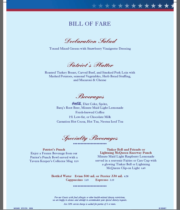 Menu PDF Pulled Up When Choosing Menu Option From WDW Website