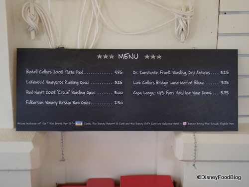 New York State wines menu