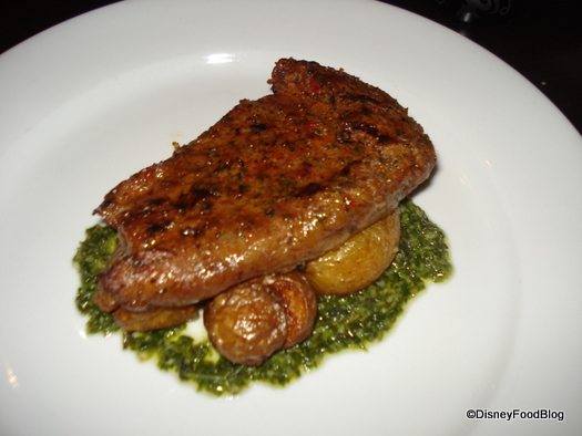 Flank steak and crushed garlic potatoes