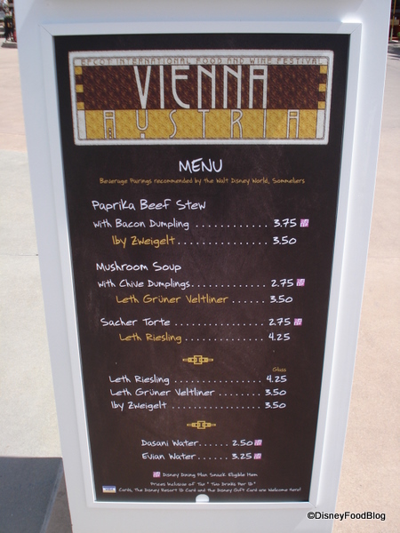 Austria booth menu
