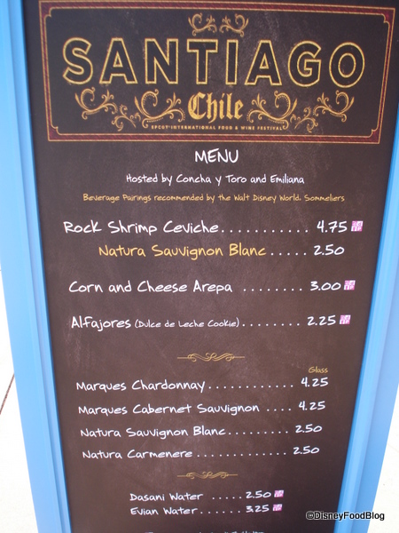 Santiago, Chile Booth Menu
