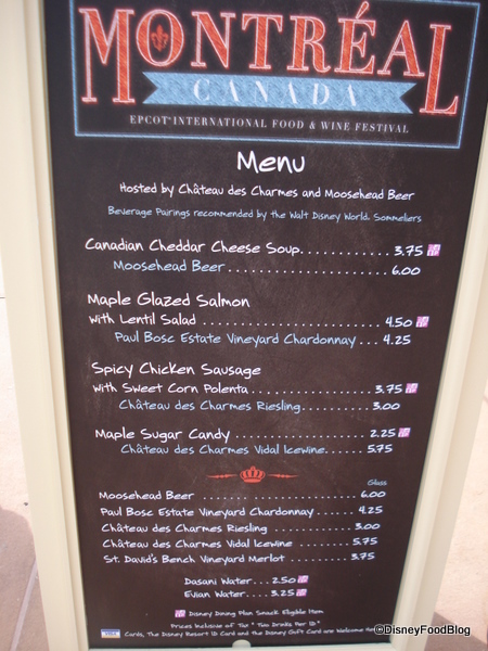 Montreal, Canada Menu