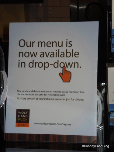 Online Ordering advertisement at Wolfgang Puck Express