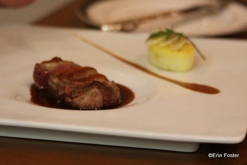 Vermont squab with root vegetable flan and pomegranate jus