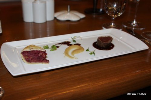 Minnesota elk tenderloin with braised red cabbage tart