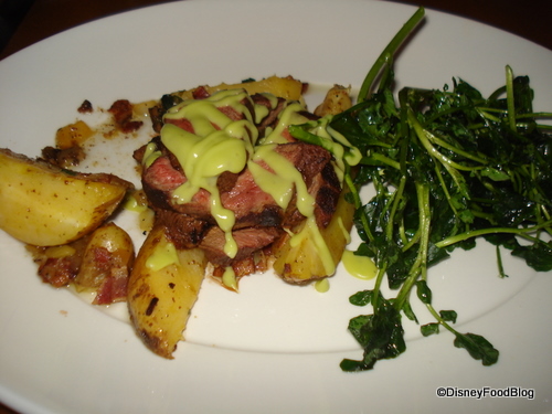 Flat Iron Flank Steak with Fingerling Potato Salad and Avocado Mousse
