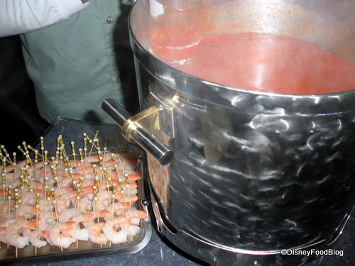 Fire Roasted Heirloom Tomato Soup With Basil Foam and Tiger Shrimp