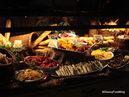 Sundried tomatoes, various cheeses, hearts of palm, mandarin orange and dates salad, various breads