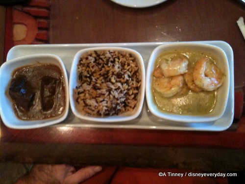 Beef Short Ribs, Rice Pilaf, Shrimp in Green Curry Sauce