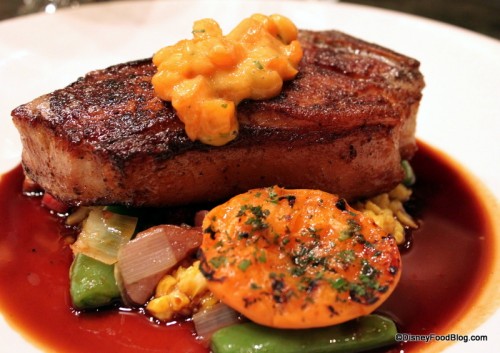 Veal Filet with Apricot Chutney and Summer Vegetables Entree
