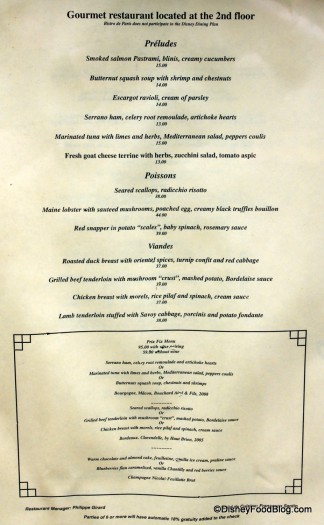 Bistro Menu