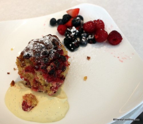 Polenta cake plated at La Luce