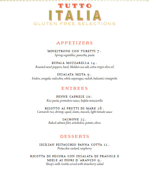Gluten Free Menu