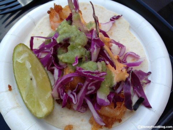 Crispy Shrimp Taco with Chipotle Lime Mayo and Cabbage Served on a Flour Tortilla