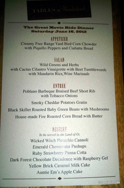 Great Movie Ride Menu