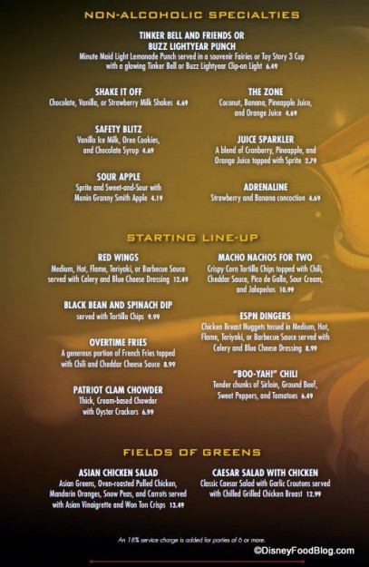 ESPN Dinner Menu 1