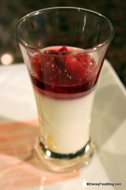 Yogurt Panna Cotta with Orange Cake and Raspberries