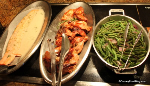 Salmon in Dills Sauce, Roast Chicken, and Sauteed Green Beans Biergarten