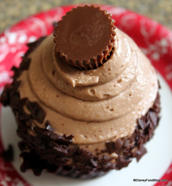 Top of chocolate peanut butter cupcake at contempo cafe