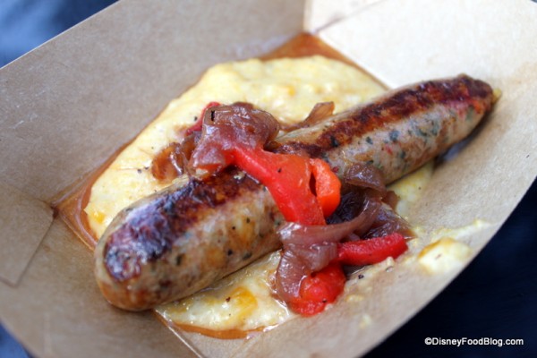 Chicken Chipotle Sausage with Sweet Corn Polenta and “Minus 8″ Onion Jam