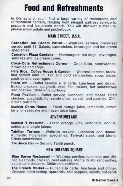 1972 Guide to Disneyland Food and Refreshments Page 1