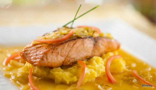 Pan-seared Salmon with Leek Fondue and Saffron Potatoes