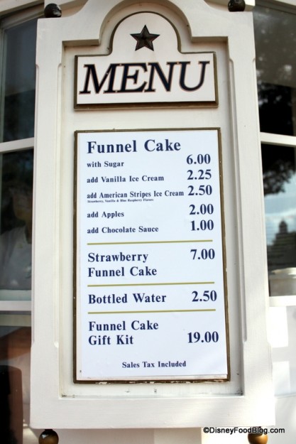 Funnel Cake Menu