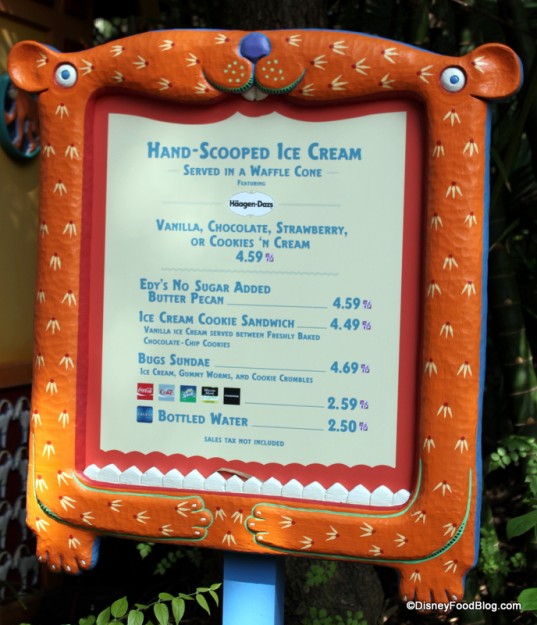 Menu 1 Animal Kingdom Ice Cream Kiosk