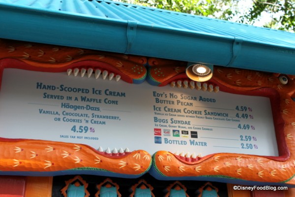 Menu 2 Animal Kingdom Ice Cream Kiosk