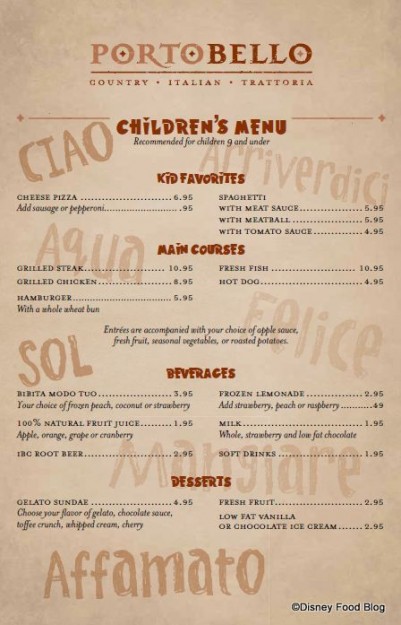 Portobello Kids Menu