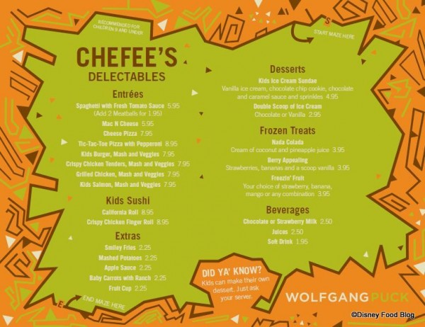 Wolfgang Pucks Childrens Menu