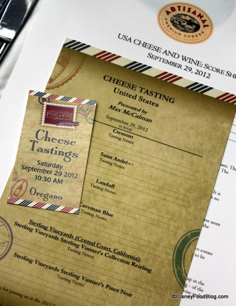 ticket and list of cheeses fw cheese tasting