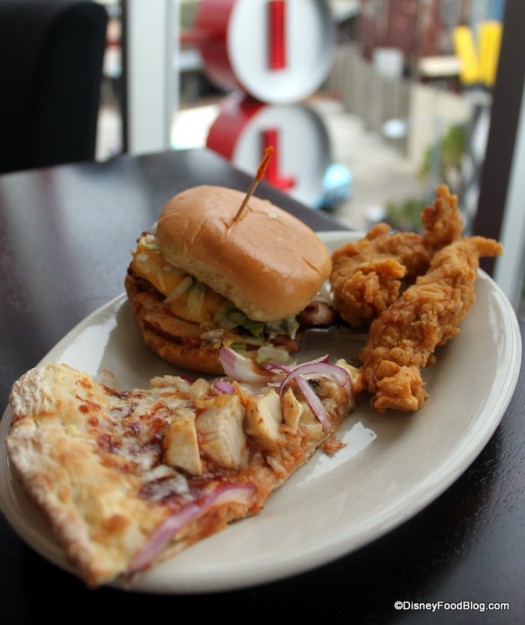 barbecue chicken pizza - turkey slider - chicken fingers splitsville