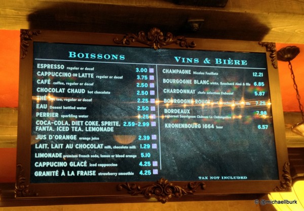 Les Halles Disney World Menu 1