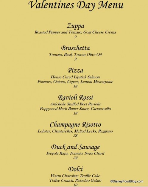 La Luce Valentine's Day Menu