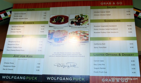 Wolfgang Puck Express menu -- smaller than menu at marketplace location