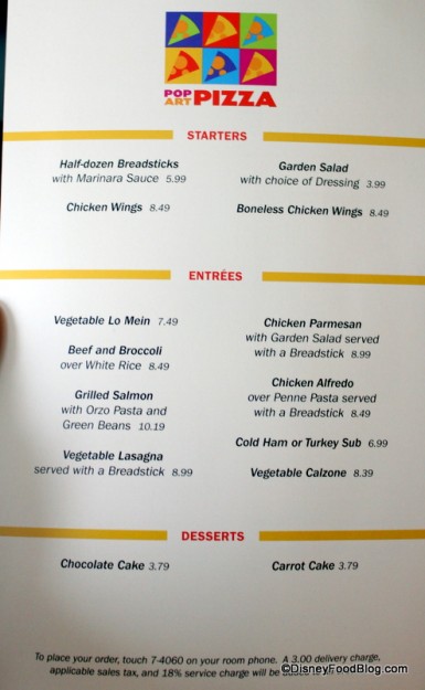 Extra Room Service Options at Art of Animation Resort