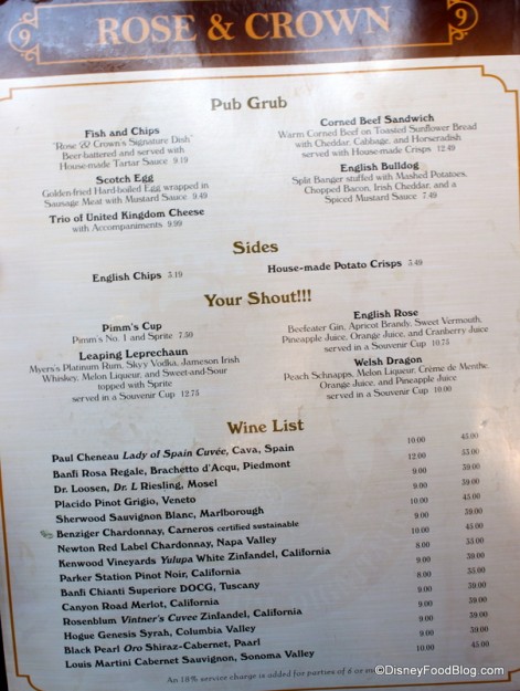 Pub Menu 1 Rose and Crown