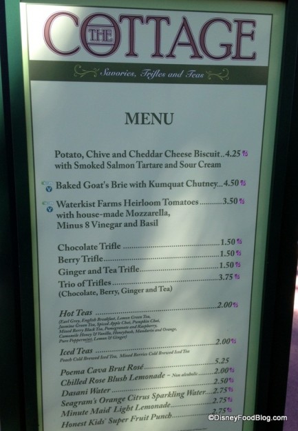 The Cottage UK Booth Menu