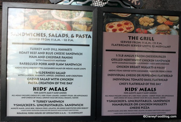 roaring fork menu posted outside