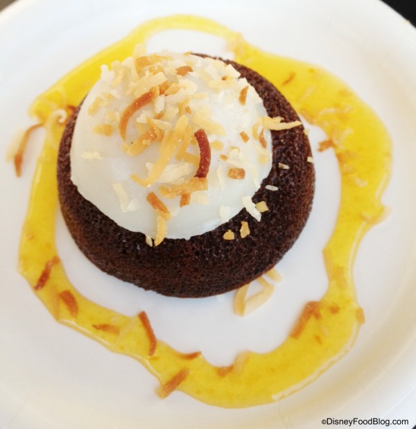 Chocolate Cake with Coconut Mousse and Passion Fruit Sauce