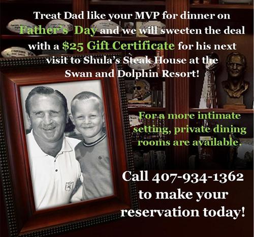 shula's steak house Father's Day