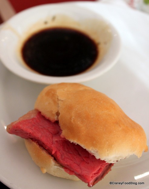 AJ-made creation -- french dip using roast beef, au jus, and roll Chef Mickey's
