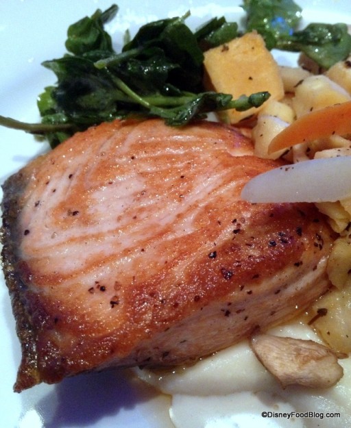 Scottish Salmon with Cauliflower Puree, Watercress and Malt Vinaigrette