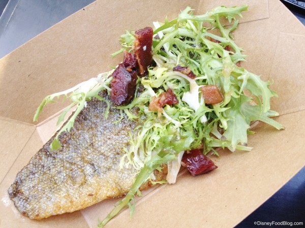 Seared Rainbow Trout with Bacon, Frisee and Maple Minus 8 Vinaigrette