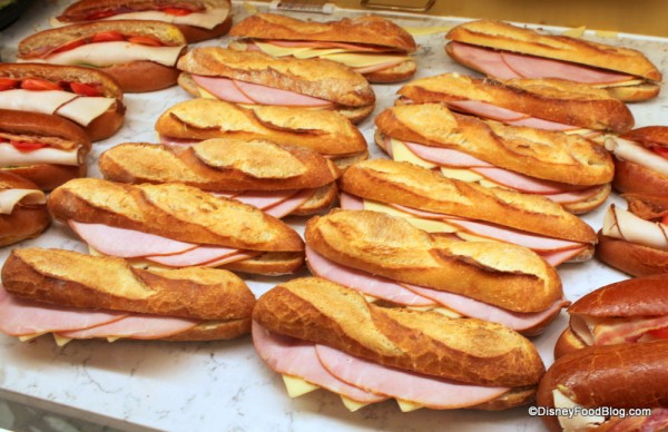 ham and cheese baguettes on display Les Halles