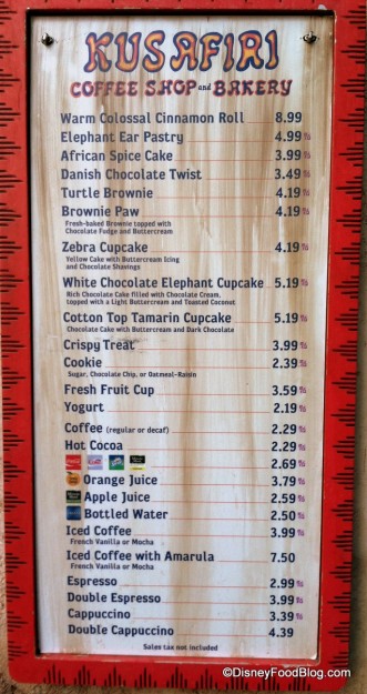 Kusafiri Bakery Menu