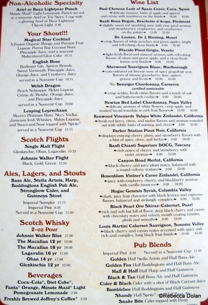 Menu at Rose and Crown