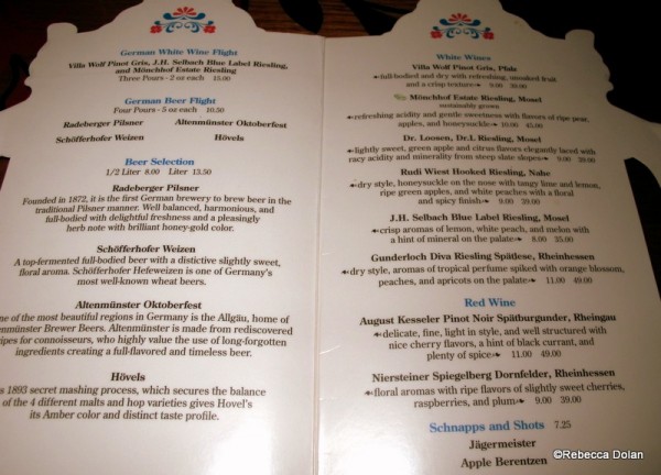 Biergarten Beer and Wine Menu